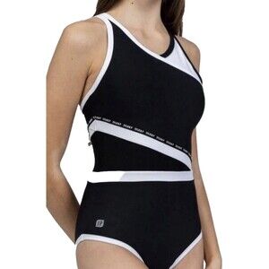 Sylvia P Gymnastics Leotard w/ Logo Adult S Black & White w/ Double Strap Back